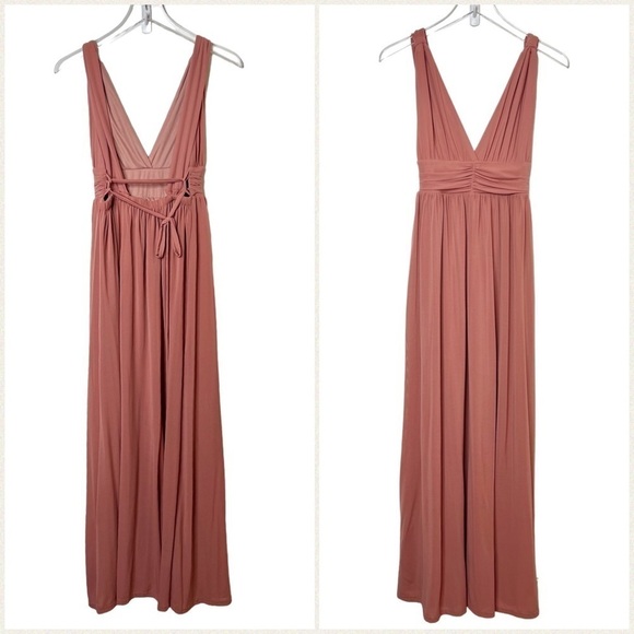 Lulu’s Mesmerized By Love Rusty Rose Mesh Lace Up Bridesmaid Maxi Dress Sz M - Picture 2 of 13
